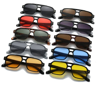 Vintage Double Bridges Men Square Sunglasses Fashion Clear Ocean Lens Eyewear Women Trending Rivets Sun Glasses UV400