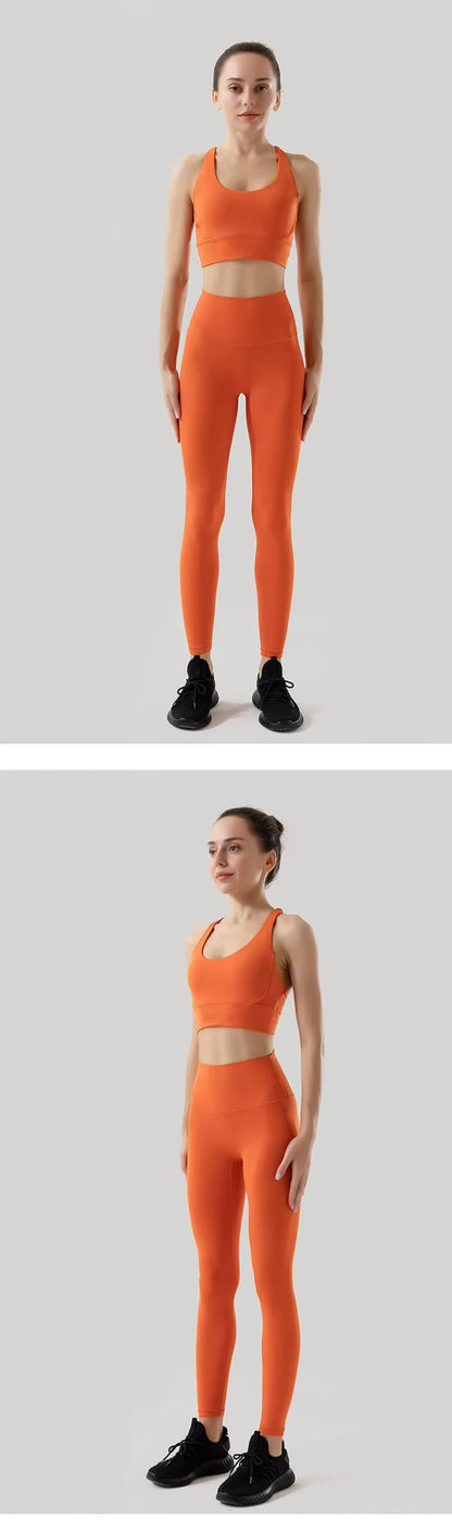Women's 2 Piece Sports Set - High Waist Booty-Lifting Leggings with Back Pocket & Sports Bra Yoga/Gym/Running Workout Outfit