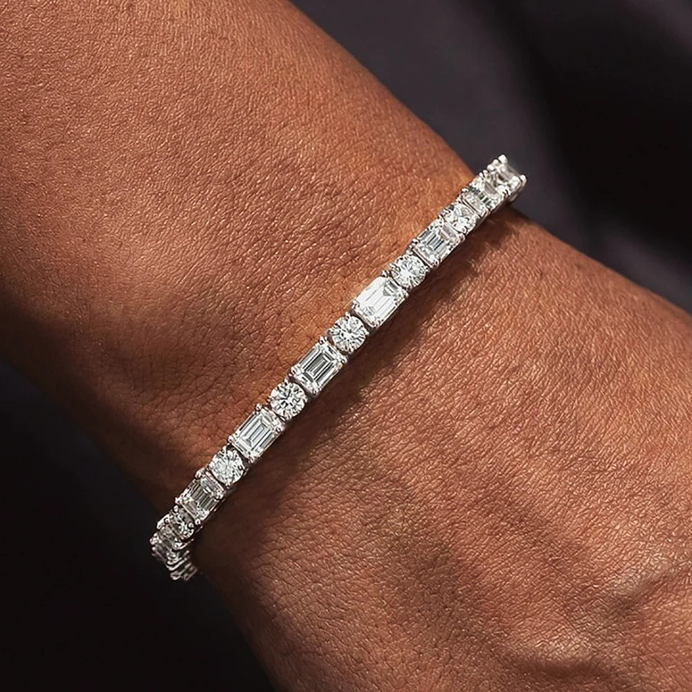 Emerald Round Cut Moissanite Tennis Bracelet for Women Men S925 Silver Plated 18k Gold Lab Diamond Wedding Bridal Wrist Chain