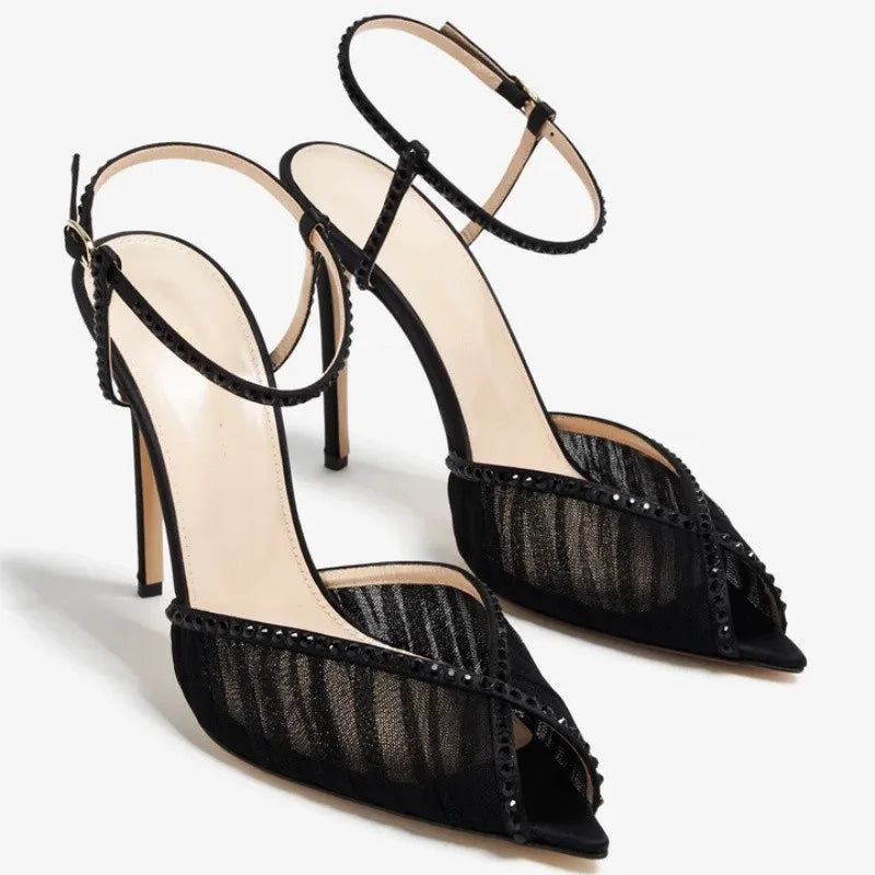 Trending Ladies Shoes 2026 Women Sandals High Heels Summer Luxury Shoes Nude Pink Mesh Slingback Stiletto Party Runway Sandals
