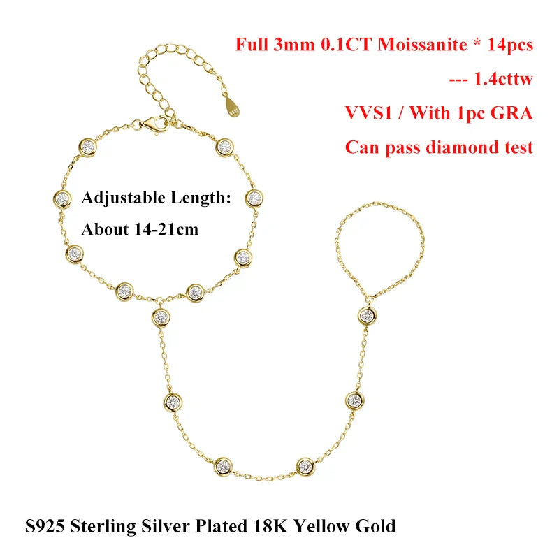 3mm Round Bezel Moissanite Bracelets for Women 14-21cm Adjustable Chain GRA Certified s925 Silver Diamond Bubble Bracelet