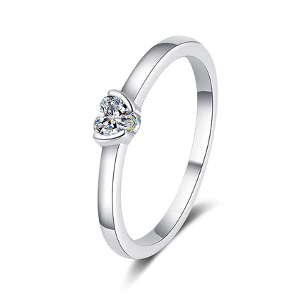 0.3ct Heart Cut Moissanite Engagement Rings for Women Classic Wedding Band 925 Sterling Silver Plated PT950 Birthday Gift