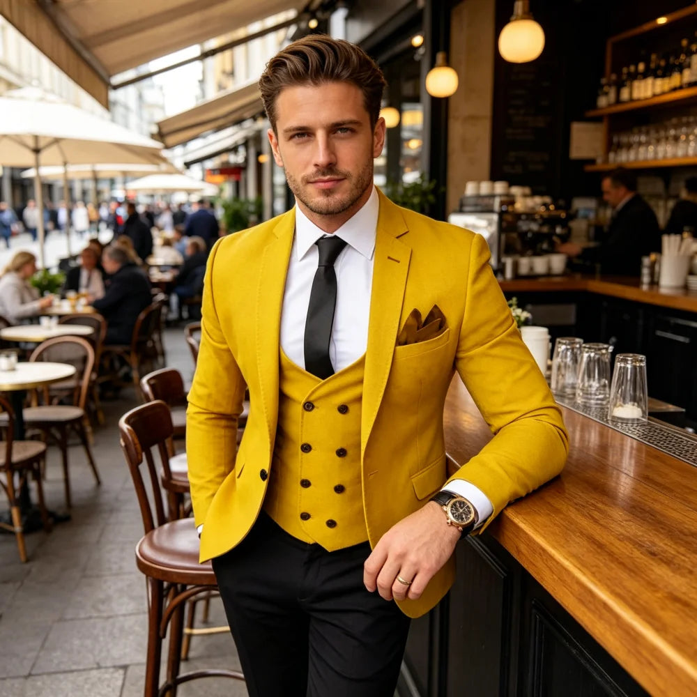 Men's Fashion Brown Slim Fit 3-Piece Suit Set with Blazer Vest Pants - Casual Wedding Prom Business Groom Tuxedo Clothing