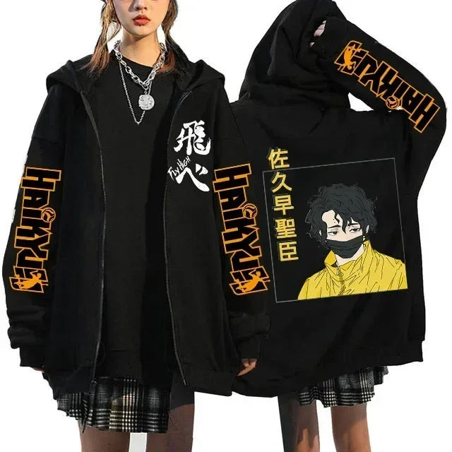 Haikyuu Graphic Zippper Jackets Sweatshirts Japanese Anime Manga Y2k Gothic Zip Up Hoodies Karasuno Fly High Harajuku Streetwear