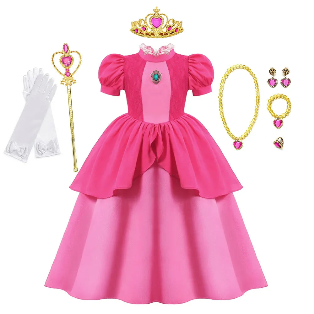 Peach Cosplay Dress Girl Movie Role Playing Princess Fancy Carnival Birthday Party Outfits Children 2-10y Pink Queen Vestidos