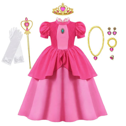 Peach Cosplay Dress Girl Movie Role Playing Princess Fancy Carnival Birthday Party Outfits Children 2-10y Pink Queen Vestidos