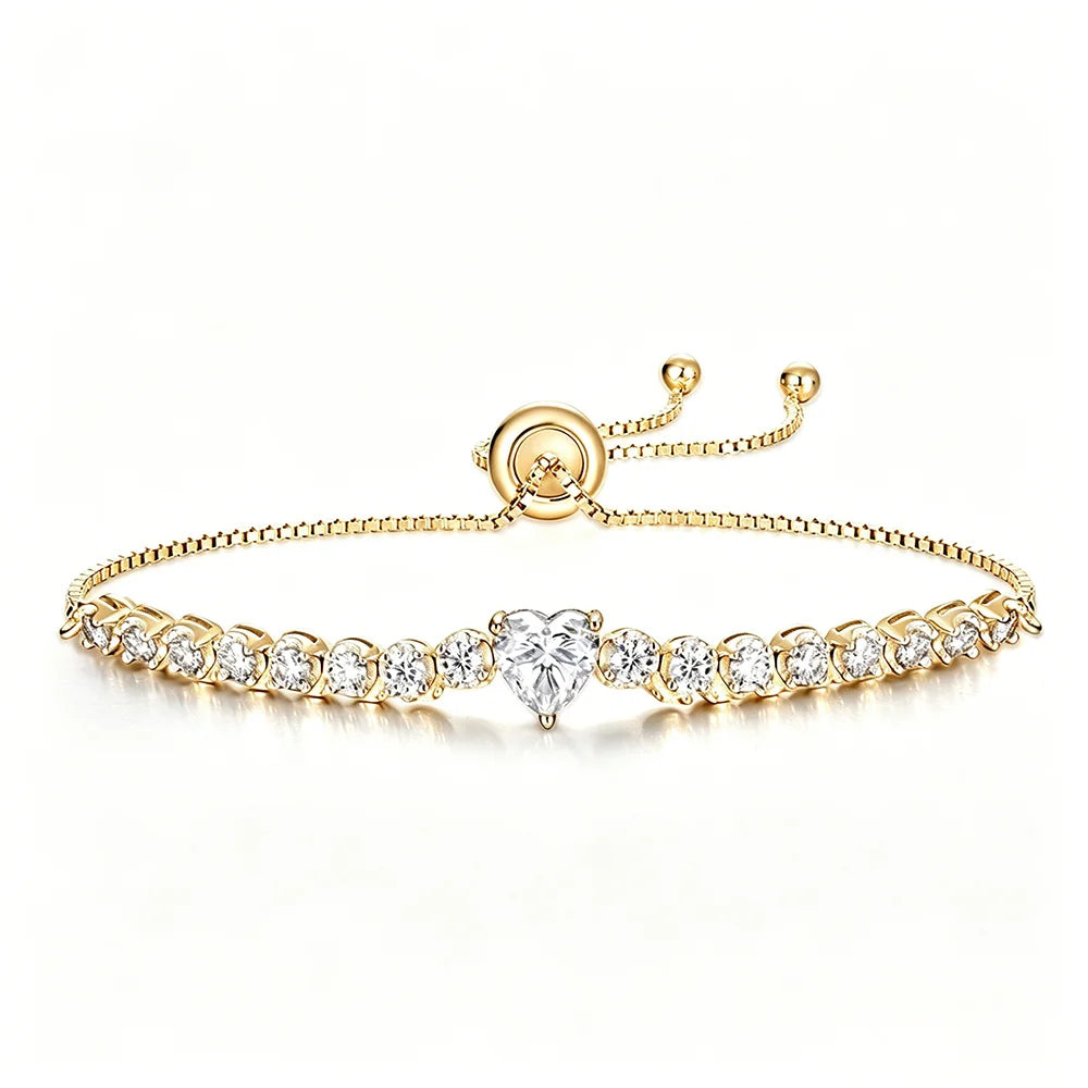 2.5mm Full Moissanite Tennis Riviera Bracelet With 6mm Heart Cut Diamond Adjustable Wrist Chain S925 Silver for Women Jewelry