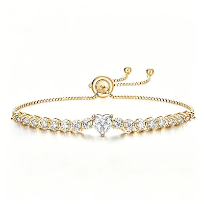 2.5mm Full Moissanite Tennis Riviera Bracelet With 6mm Heart Cut Diamond Adjustable Wrist Chain S925 Silver for Women Jewelry