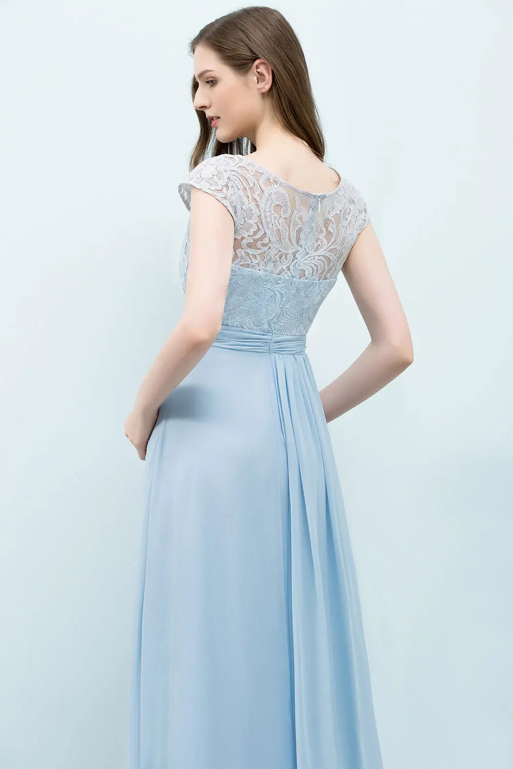 Light Blue Chiffon Long Bridesmaid Dresses Women 2024 Elegant Cap Sleeve Lace Formal Party Gowns Evening Prom