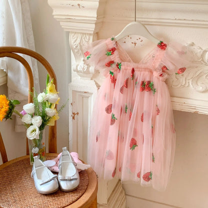 Novo Vestido Infantil de Verão com Asas - Vestido de Tule Bordado sem Mangas, Vestido Doce de Princesa para Meninas, Atacado