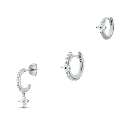 925 Sterling Silver 3PCS Zircon Double Layer Hoop Earrings For Women Minimalism Ins Earrings Fine Jewelry Party Gift