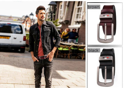 Men's Genuine Leather Alloy Pin Square Buckle Belts High Quality Vintage Style Male Waist Straps Classic Men Jeans Waistband