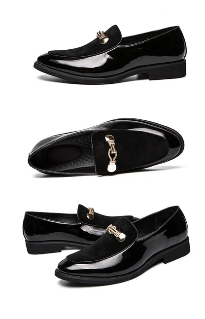 Lightweight metal trim retro British style small leather shoes pointed leather matching color slip-on loafers for men