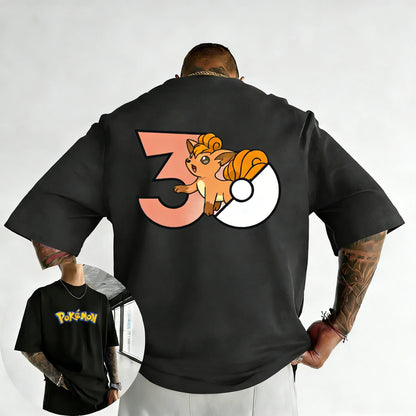 30th Anniversary Vulpix Printed T-shirt Summer New Men's and Women's Loose Casual Hip Hop Trendy Short Sleeve Top