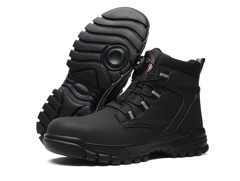 High Top Work Shoes Men Rotary Button Slip Resistant Safety Shoes Water Resistant Work Sneakers Anti-Puncture Anti-smash Shoes