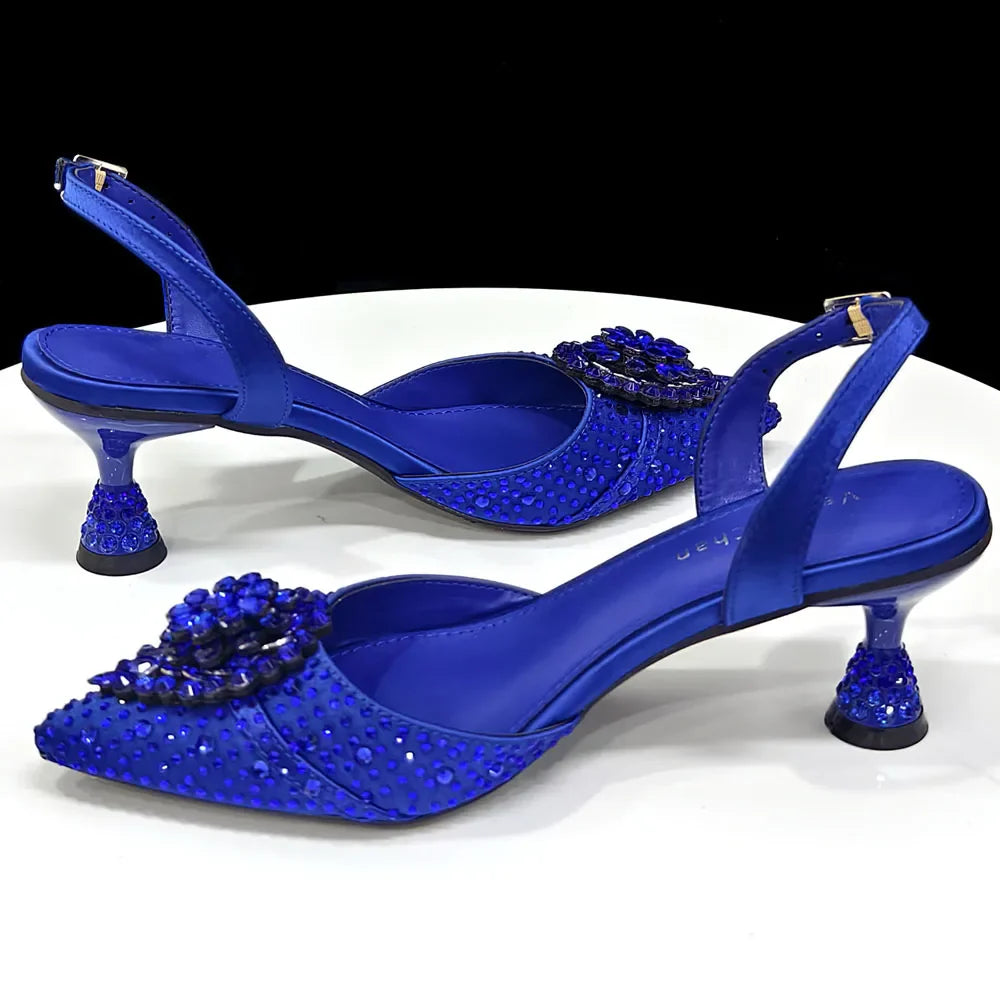 Italian Luxury Rhinestone Taro Purple Pointed Toe High Heel Shoe & Bag Set for Women - Perfect for Parties