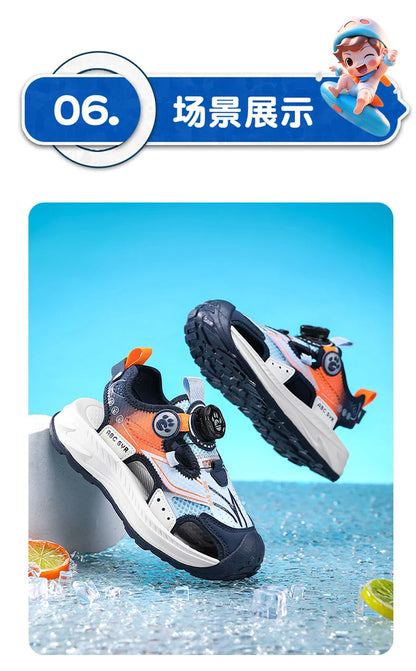 Kids Rotating Button Closed-Toe Sandals, Breathable Mesh Sport Shoes for Boys, Non-Slip Adjustable Summer Beach Sneakers