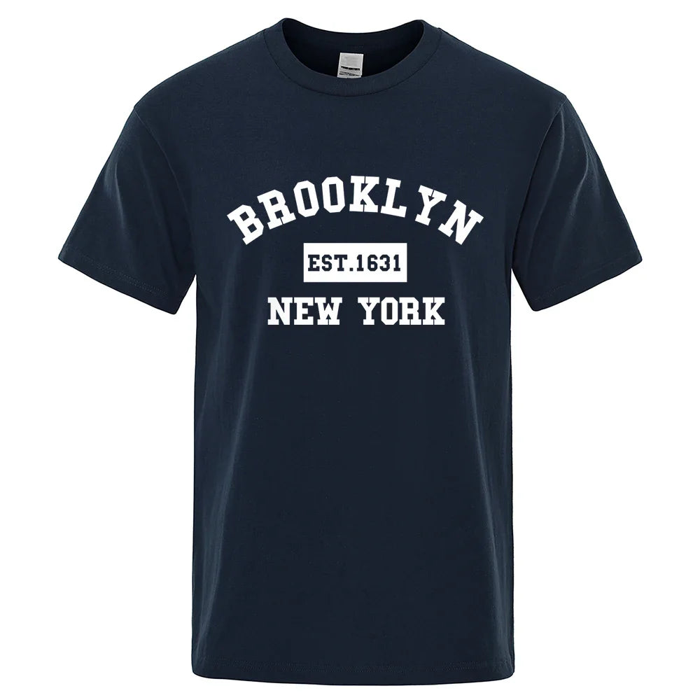 Brooklyn Est. 1631 New York Letter Print T-Shirt Man Casual Loose T-Shirts Summer Cotton Tops Fashion Breathable Tee Clothing