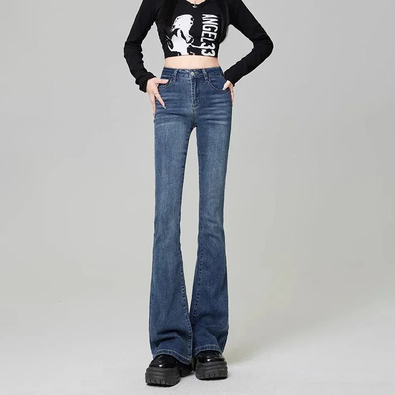 Woman High Waist Flare Jeans Girls High Street Bell Bottom Pants