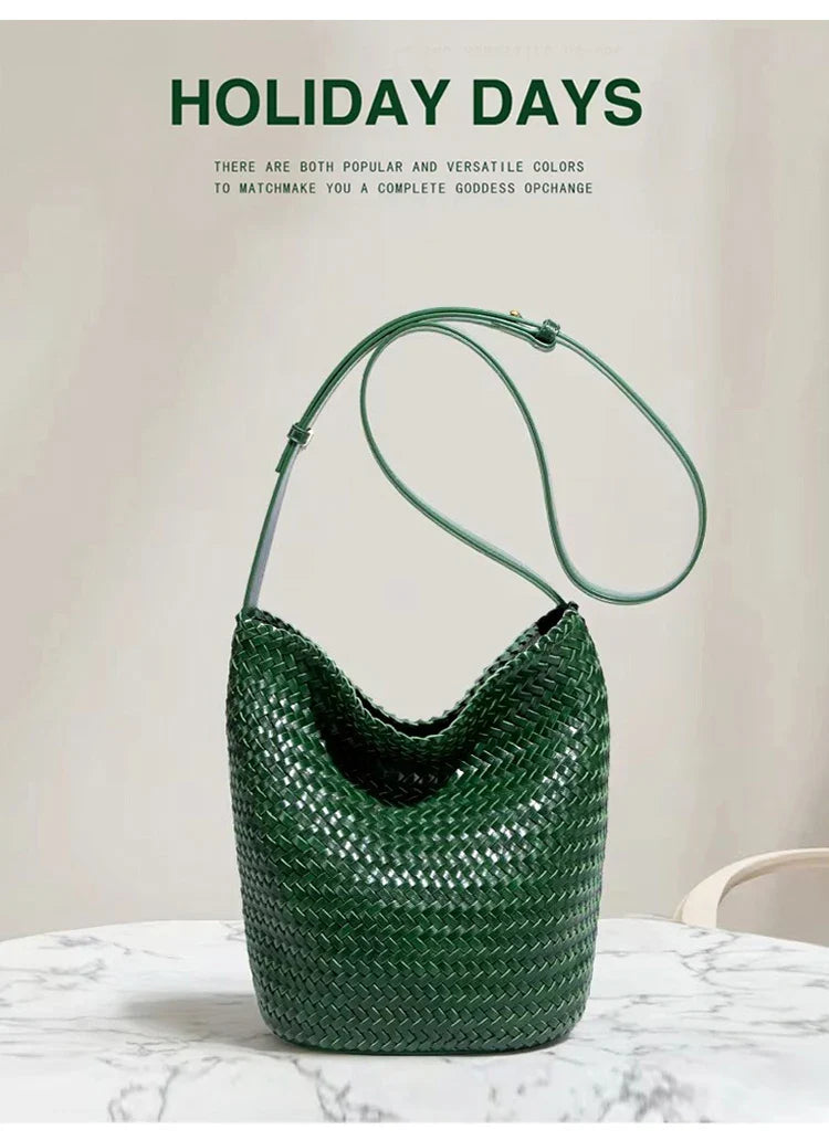luxury woman handbagNew high end Hand-woven genuine leather women's bag large capacity shoulder tote bag underarm bag bucket bag