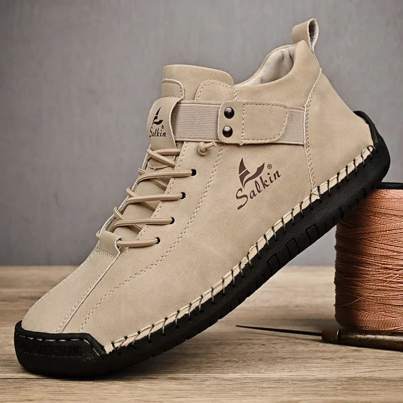 Handmade Leather Casual Men Shoes Design Sneakers Man Breathable Leather Shoes Men Ankle Boots Outdoor
