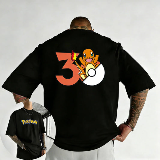 2026 Pokémon 30th Anniversary Charmander Printed T-shirt Summer Men's and Women's Loose Casual Hip Hop Trendy Short Sleeve Top