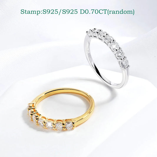 18k Plated 3MM 7 Stones Moissanite Rings for Women Classic Match Diamond Wedding Bands 925 Sterling Silver Jewelry