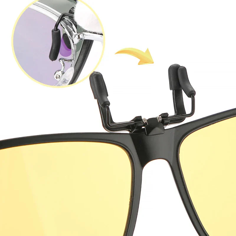 Clip Polarized Sunglasses Square Men Clip On Glasses Flip-up Frames Sunglasses Covers Blue Night Vision Color Lens 2025
