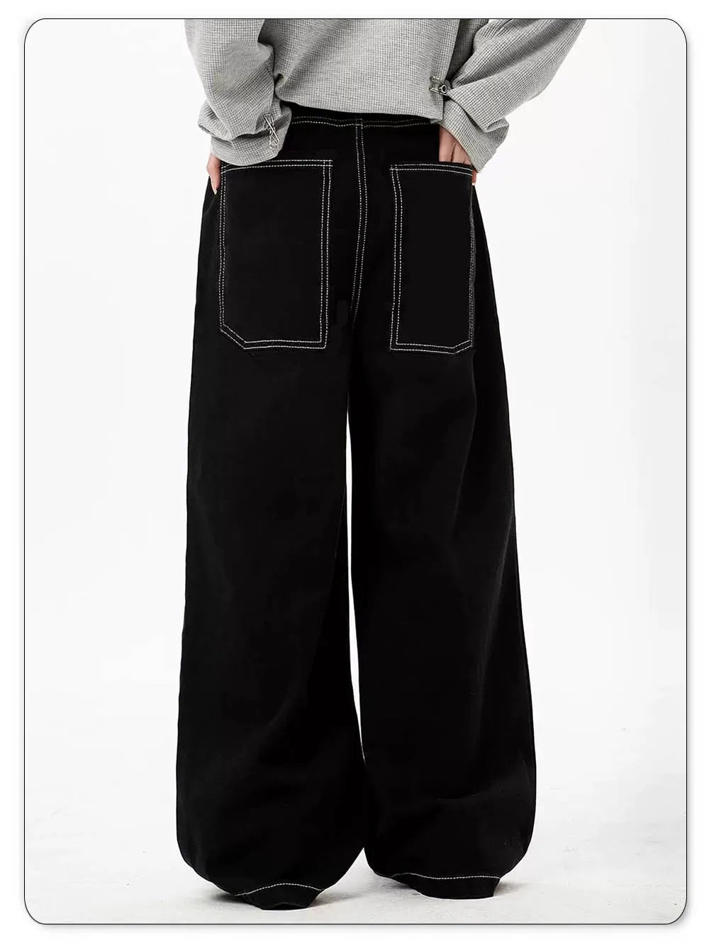 Spring Summer Men's Retro Black Baggy Wide Leg Jeans American Basic Unisex Daily Casual Denim Pants Women's Black Stacked Jeans