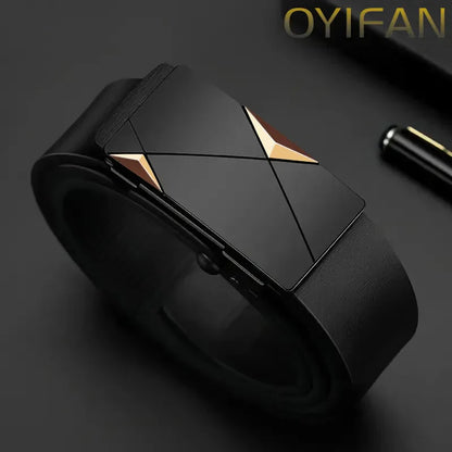 Fashion Men's Belt Men's Genuine Leather Belt Automatic Buckle Ratchet Belt Random Adjustment