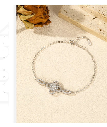 925 Sterling Silver Luxury Flowers Pendant Necklace Classic Daily Wear Jewelry Sets For Women Fine Bracelet
