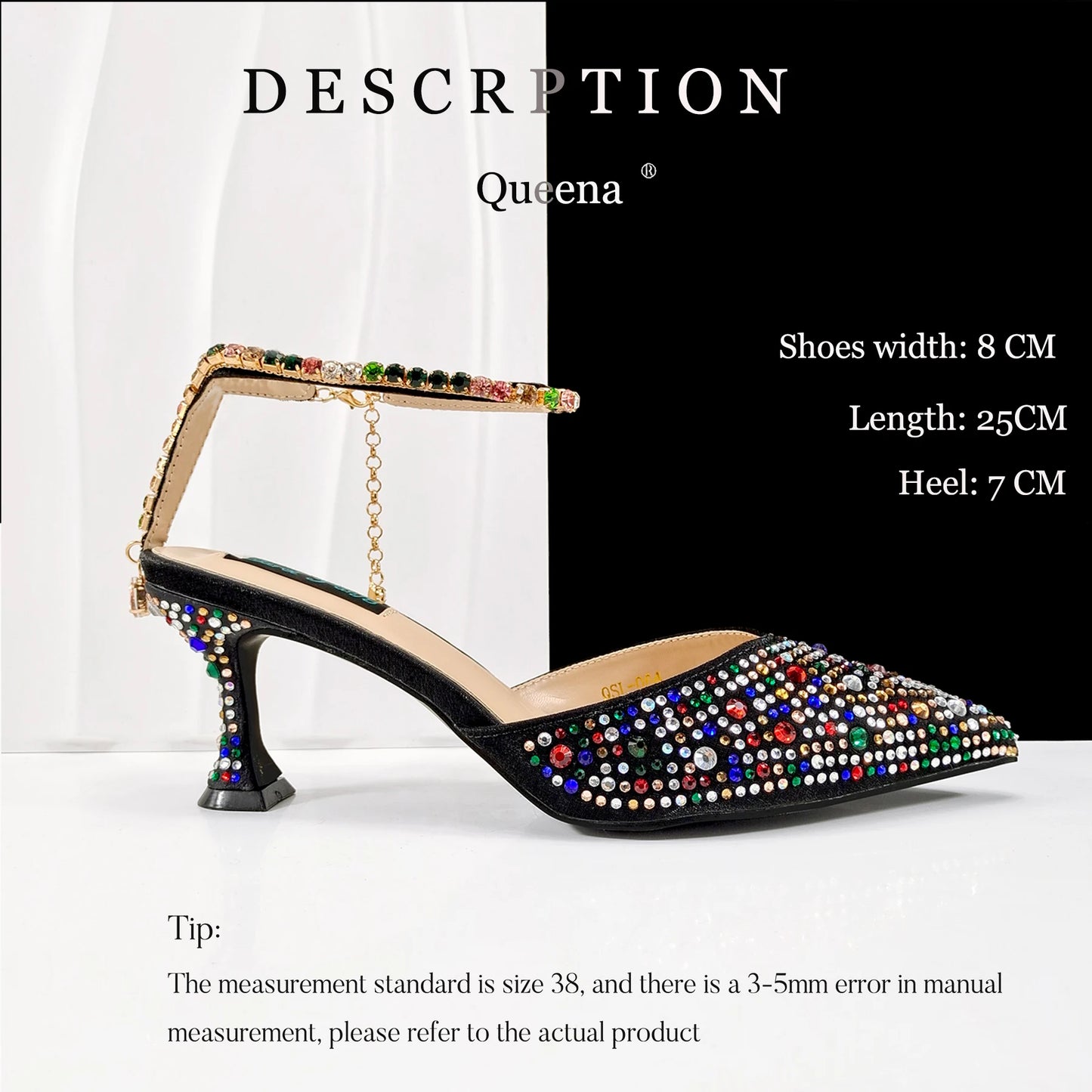 African popular pointed toe shoes anklet design and metal handle soft small bag high heels party shoes for women