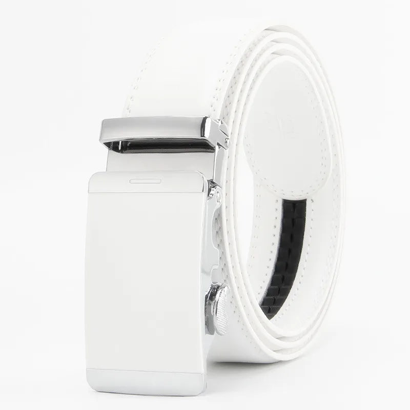 3.5cm White Color Click Belt for Men Unisex Genuine Leather Waist Straps for Jeans Automatic buckle Belts