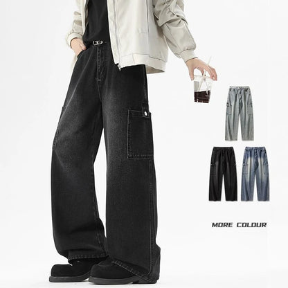 Cargo Jeans Men's Autumn New Vintage Fashion Straight Denim Trousers Casual Wide Personalized Male Clothing Pants Men Denim