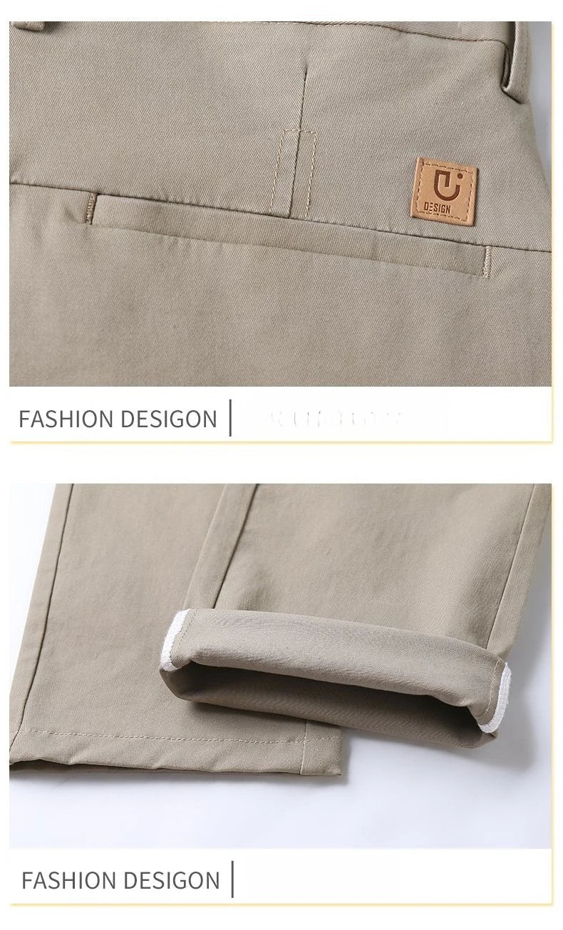 Classical Men's Casual Pants Straight Leg Elastic Solid Color Business Trousers Fashionable Soft Comfortable  Clothes Long Pants