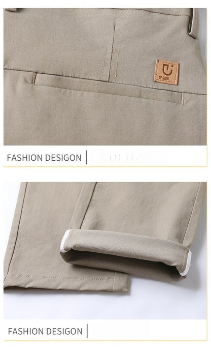 Classical Men's Casual Pants Straight Leg Elastic Solid Color Business Trousers Fashionable Soft Comfortable  Clothes Long Pants