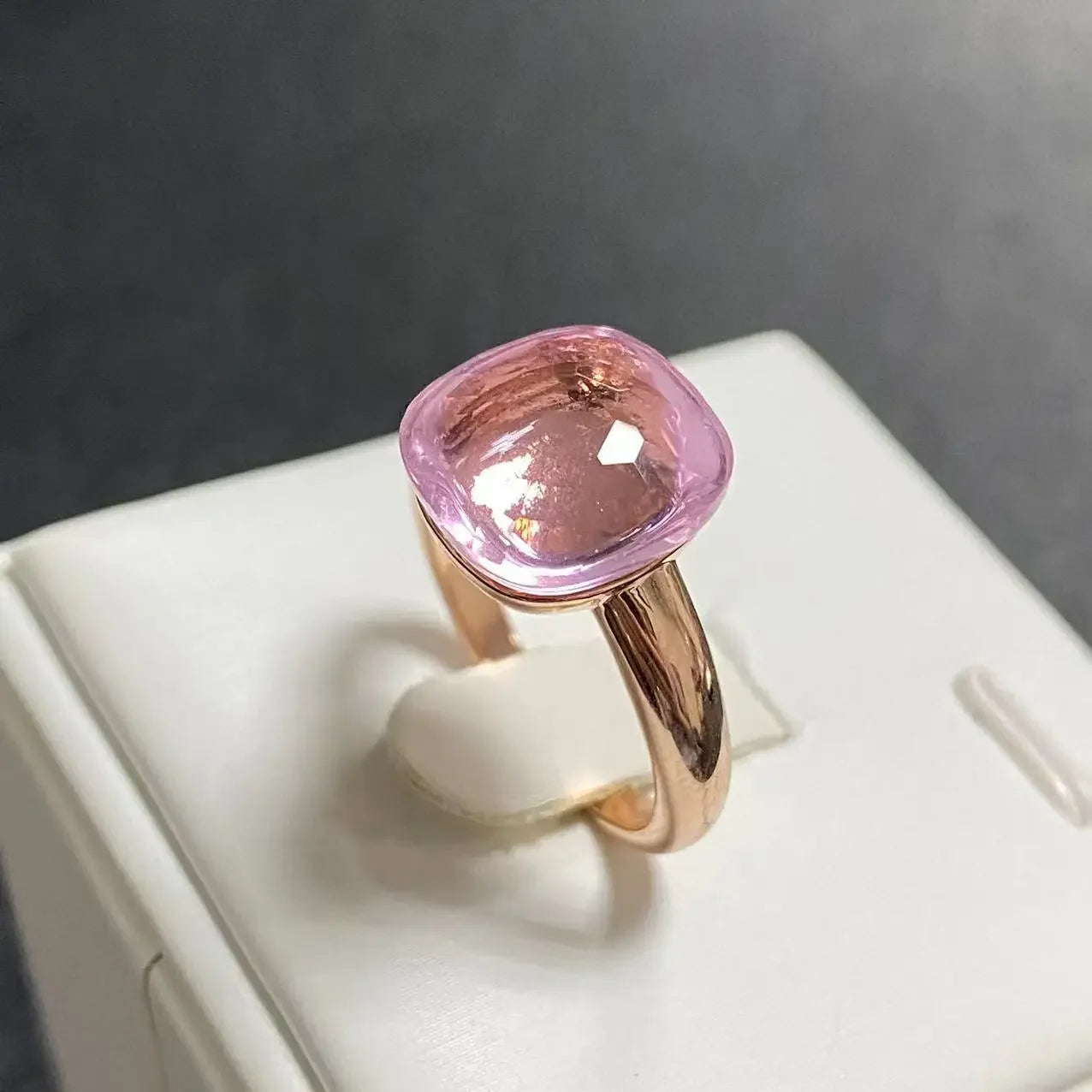 Trendy 12.6mm Flat Rose Gold Ring 35 Candy Colors Green Amethyst Turquoise Crystal Jewelry Gift for Women