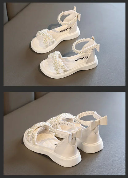 Children's Sandals Summer Girls Princess Causal Bowtie Roman Sandals Fashion Sweet Kid Party Non-slip Open-toe Sandals Hook Loop