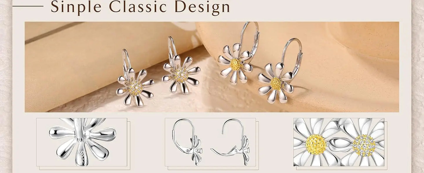925 Sterling Silver Daisy Earrings Flower Drop Dangle Earrings Flower Jewelry Gifts for Women for Sensitive Ears