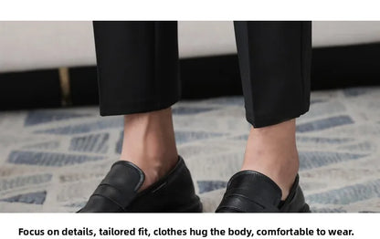 Thickened Fleece Men's Casual Straight Leg Pants Autumn Winter Elastic Slim Fit Korean Style Fashionable Nine Point Long Trou...