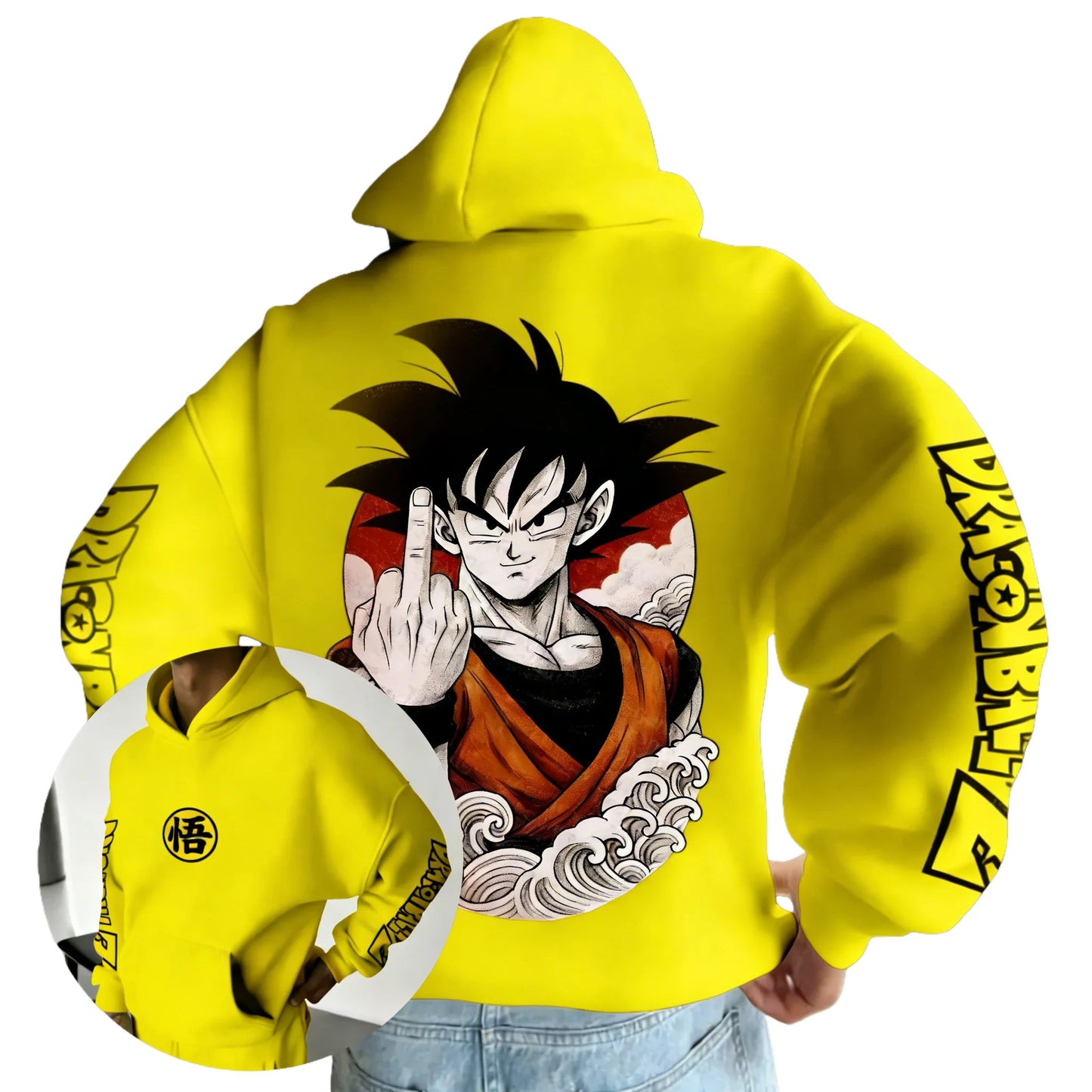 Retro Anime Hoodie, Japanese Style Goku Print Men's Pure Cotton Hoodie, Casual Loose Sports Daily Version