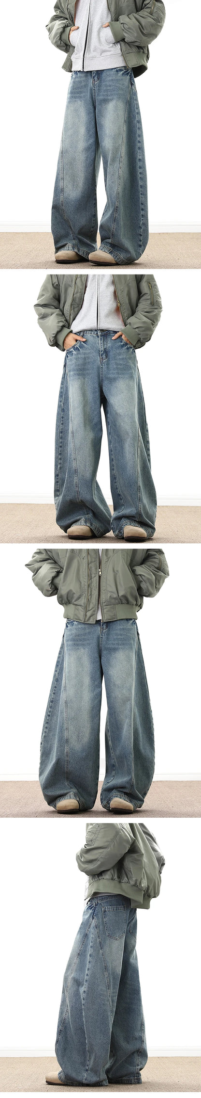 Wide Leg Denim Pants Male Loose Cowboy Mopping Trousers baggy Men's Jeans  Fashion Handsome Washed Streetwear Casual