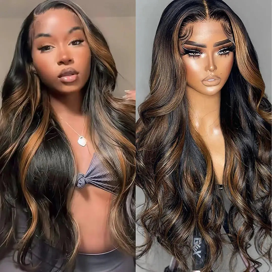 Highlight Ombre Lace Front Wig Human Hair Body Wave Pre Plucked 1B/30 Lace Front Human Hair Wig 200 Density 30 Inch For Women