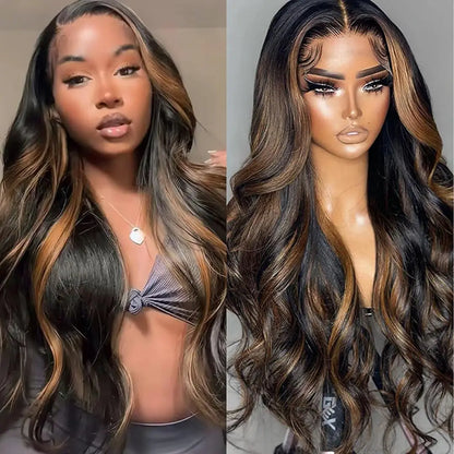 Highlight Ombre Lace Front Wig Human Hair Body Wave Pre Plucked 1B/30 Lace Front Human Hair Wig 200 Density 30 Inch For Women