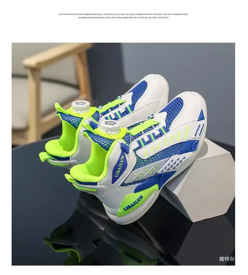 Kids Sneakers Basketball Shoes Boys Spring Fashion Rotating Button Anti-slip Shock Absorption School Students Sports Shoes