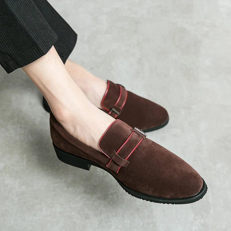 British style simple business dress shoes men's leather frosted flip fur loafers slip-on pointy peas casual shoes