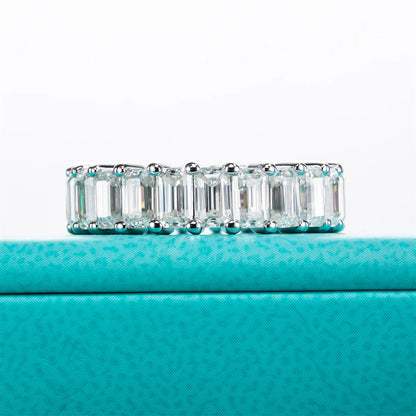 3*5mm 8.1cttw Emerald Moissanite Eternity Ring 925 Sterling Silver D Color Created Diamond Wedding Band Ring For Women