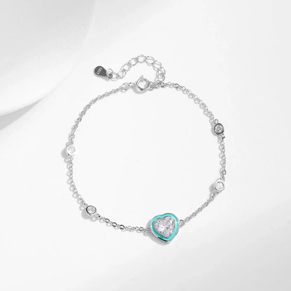 925 Sterling Silver Romantic Hearts CZ Green Enamel Bracelet Lobster Clasp Link Chain For Women Trendy Fine Jewelry Gifts