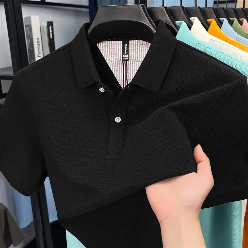 100% pure cotton high-end short sleeve polo shirt men's summer fashion new breathable Korean business casual golf brand T-shirt