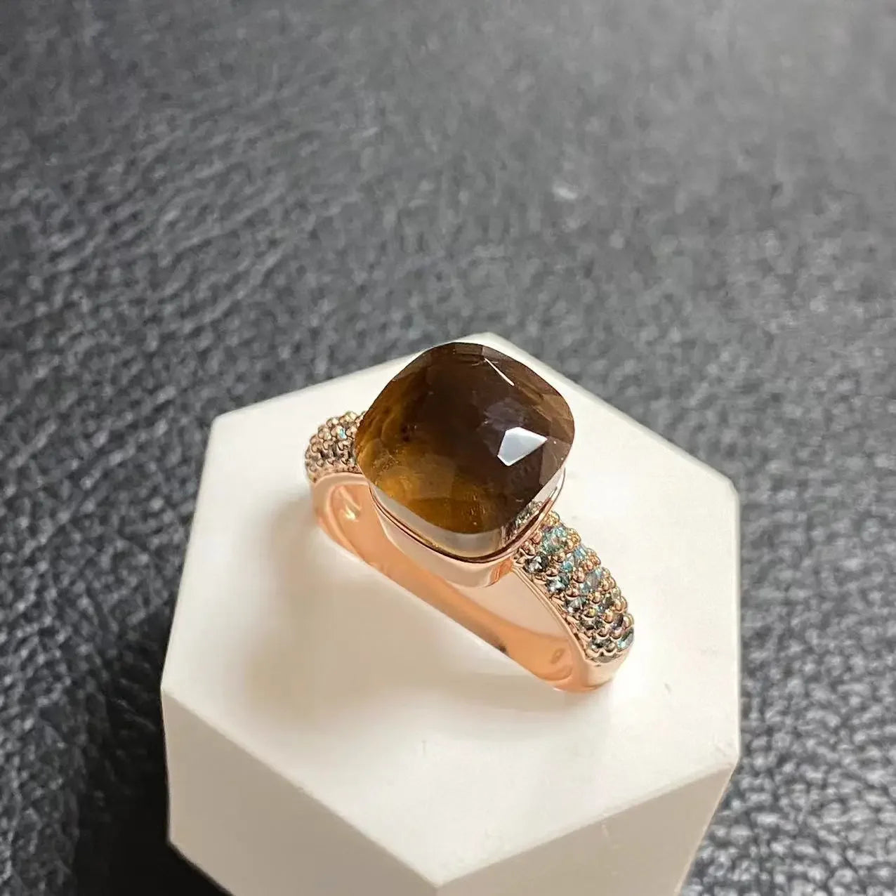 10.6mm Topaz Ring For Women Inlay Light Blue Zircon Candy Water Drop Crystal Ring Rose Gold Plated Jewelry Gift